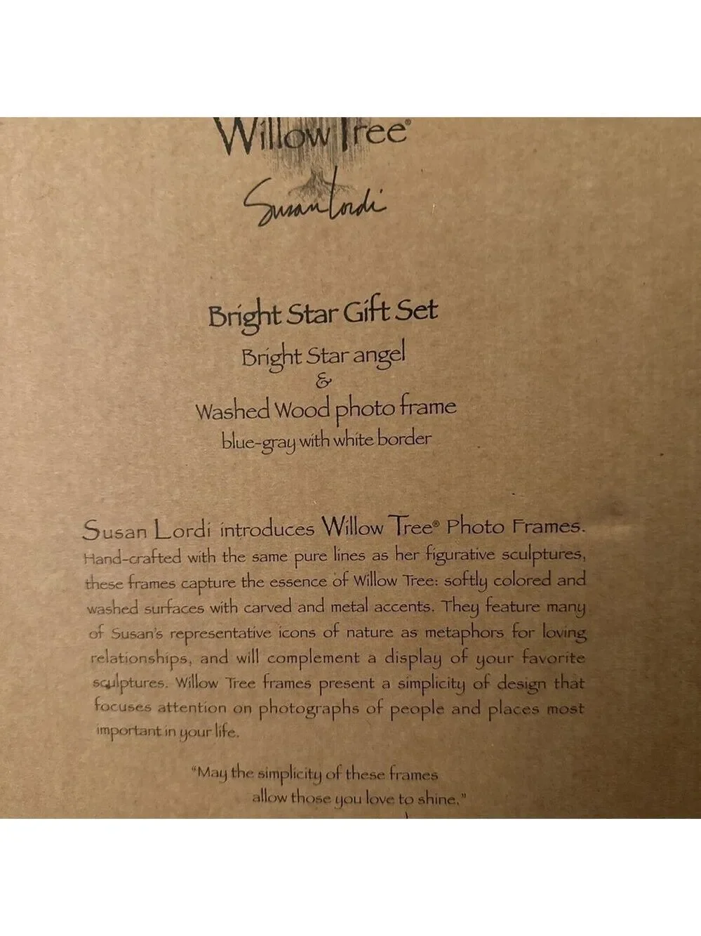 Willow Tree Bright Star Gift Set Bright Star Angel and Washed Wood Photo Frame